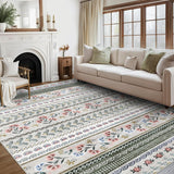Garvee Living Room Area Rug 9x12 Floral Boho Rug Large Washable Rug for Bedroom Non Slip Stain Resistant Dining Room Throw Carpet Ultra Soft Rustic Farmhouse Carpet for Home Decor Office, Ivory - Green/Ivory
