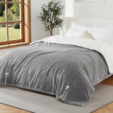 Garvee Electric Heated Blanket King Size with Dual Controllers, Fast Heating Throw with 4 Adjustable Heat Levels, Soft Waffle Embossed, Machine Washable, 90"x100" Grey - Grey
