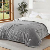 Garvee Heated Blanket Queen Size with Dual Control, Waffle Electric Blankets with ETL Certified, Soft Flannel Heating Blanket, 4 Heating Levels, 10 Hours Auto Off, Grey, 84"x90"