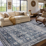 Garvee Area Rugs 3x5 Vintage Printed Floor Carpet with Non-Slip Backing Blue for Living Room Bedroom Office - Retro Blue