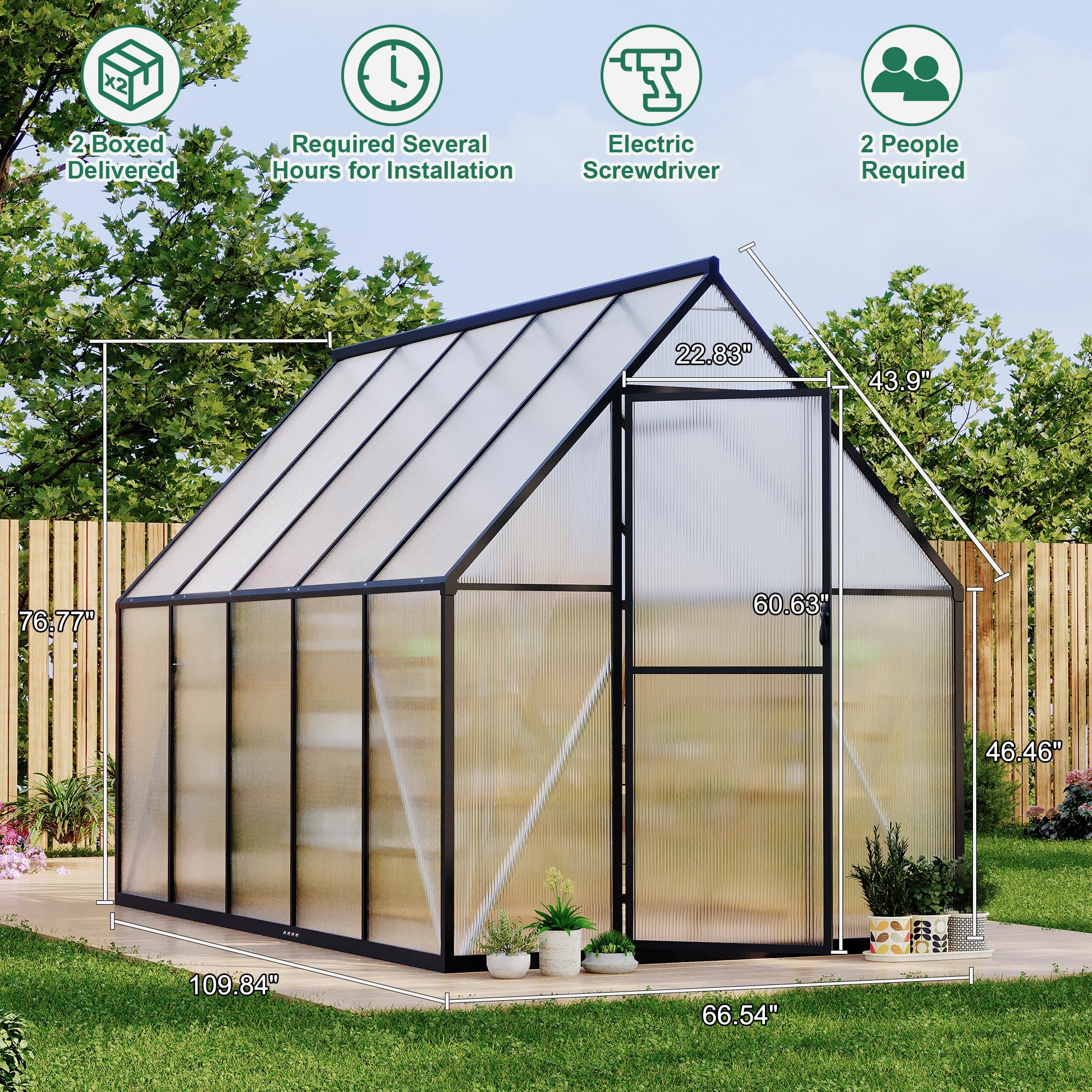 Garvee 6'x9' Aluminum-Framed Polycarbonate Greenhouse – Heavy Duty Gre