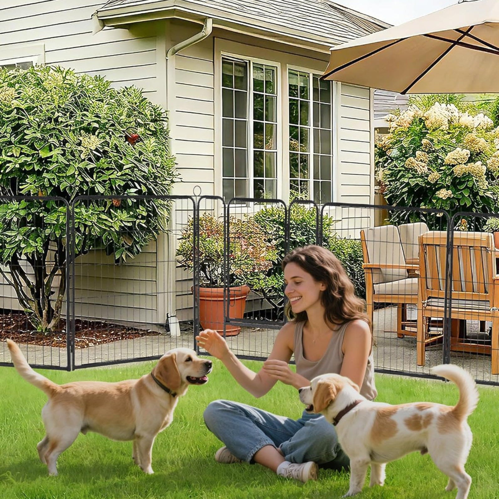 Garvee Outdoor Dog Playpen, Heavy Duty Metal Pet Exercise Pen, Metal Dog Fence with Gate, Pet Fence for Large/Small Dogs, Portable Dog Fence for RV Camping, Yard, Garden