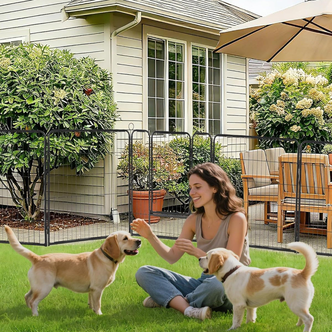 Garvee Outdoor Dog Playpen, Heavy Duty Metal Pet Exercise Pen, Metal Dog Fence with Gate, Pet Fence for Large/Small Dogs, Portable Dog Fence for RV Camping, Yard, Garden,40"H, 16 Panels