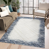 Garvee Washable Area Rugs for Living Room Bedroom, 6x9 Modern Abstract Non Slip Rug, Low Pile Soft Contemporary Indoor Floor Carpet Cover for Dining Room Kitchen, Blue - Blue