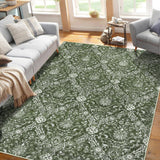 Garvee Traditional Tiled Area Rug, Faded Transitional Design, 6x9 Stain Resistant Rug for Bedroom, Dining Room, Living Room, Hallway, Office, Kitchen, Entryway Green - Green