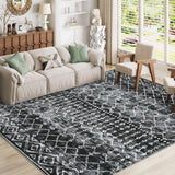 Garvee 8x10 Washable Living Room Area Rug Geometric Non Slip Low Pile Black - Black