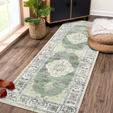 Garvee Runner 2x6 Boho Vintage Non Slip Washable Soft Distressed Accent Throw Rug Green - Green