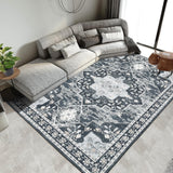 Garvee Washable Area Rug 5x7 Black Faux Wool Low Pile Non Slip Carpet for Living Room Bedroom Dining Room - Black
