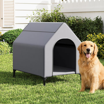 Garvee Dog House Outdoor Weatherproof 600D Oxford Canopy, 2 Top Windows, Breathable Mesh Fabric Bed, Dog Tents Shelter Kennel, Medium Dog House for Outdoor Indoor, Gray