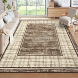 Garvee Washable Rug Checkered Area Rug for Living Room 8x10 Brown, Low Pile Soft, Non Slip, Stain Resistant Carpet - Brown