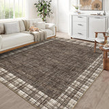Garvee Rugs for Living Room 8x10 Machine Washable Area Rug Modern Plaid Rugs Large Rug Non Slip Low Pile Soft Carpet Indoor Floor Cover for Bedroom, Brown - Brown