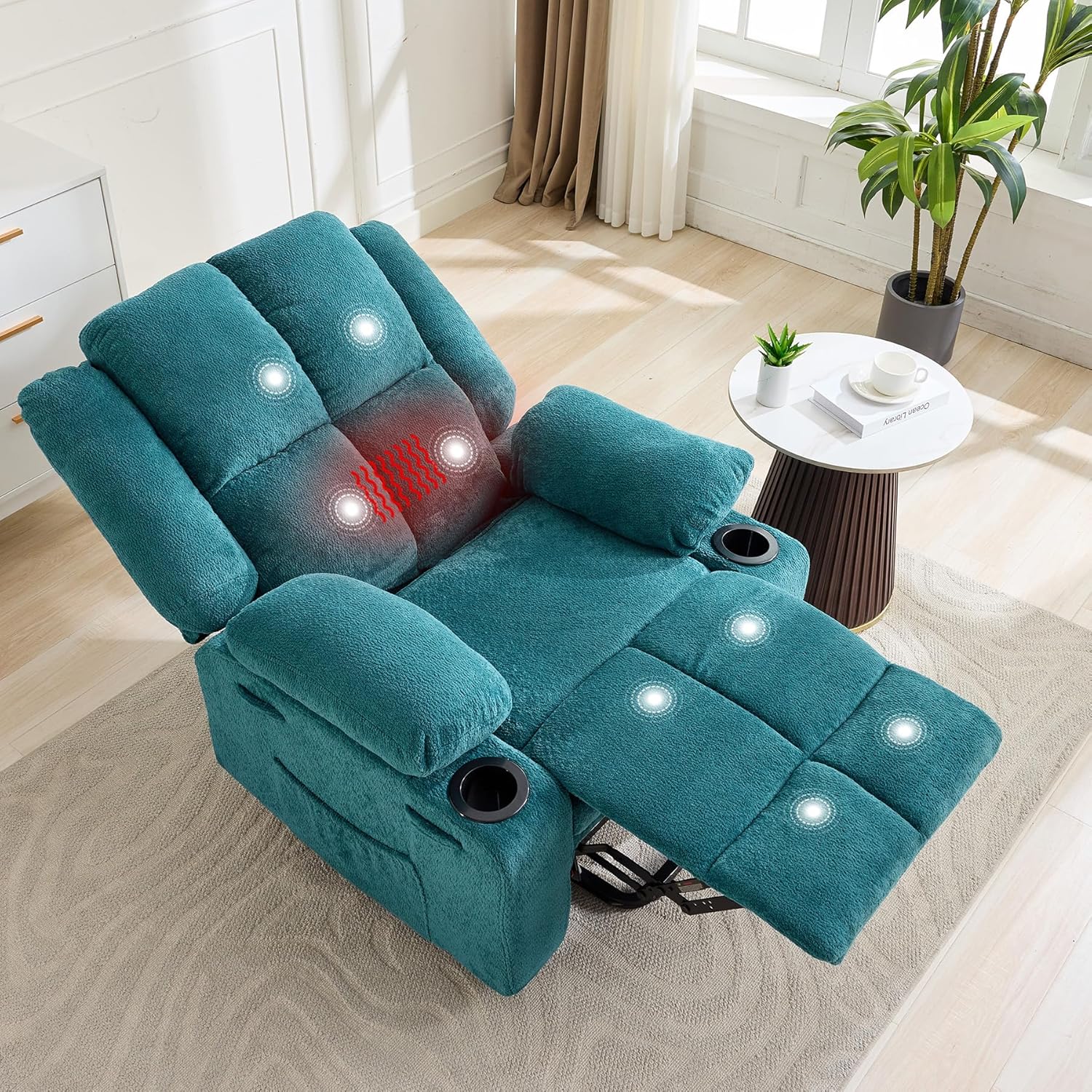 Garvee Oversized Power Lift Recliner Chair for Elderly, 155° Adjustable Lay Flat Lift Chair with Heat and Massage, Standing Assistance, Overstuffed Backrest, Cup Holders, Side Pocket for Living Room, Light Blue