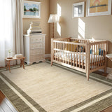 Garvee Extra Large Washable Area Rug 10x13 Taupe Green Non Slip Low Pile Foldable Indoor Carpet - Taupe/Green