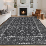 Garvee Black 5x7 Vintage Floral Print Non Slip Area Rug for Living Room Bedroom, Retro Stain Resistant Carpet, Traditional Home Decor - Black