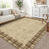 Garvee Area Rug 9x12 Washable Rugs Modern Plaid Rug Stain Resistant Accent Rug Low Pile Non Slip Indoor Floor Cover Soft Carpet for Bedroom Living Room, Jute - Jute