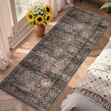 Garvee Floral 2x6 Kitchen Rugs Vintage Distressed Non Slip Stain Resistant Runner Red Brown - Red-Brown