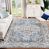 Garvee Vintage Washable Soft Area Rug 5x7 Low Pile Anti-Slip Stain Resistant Rug Blue for Bedroom Living Room Dining Room - Blue