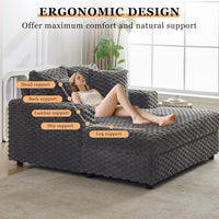 Garvee Oversized Chaise Lounge Chair Indoor, 60 Inch Upholstered Sofa Bed with Throw Pillows and Armrests, Comfy Scalloped Velvet Sleeper Couch for Living Room, Bedroom, Office, Gray