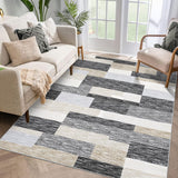 Garvee Washable Rugs 9x12 Large Modern Geometric Floor Carpet, Stain-Resistant Low Pile Throw Rug with Non-Slip Backing, Contemporary Accent Rug for Kitchen, Office, Grey Camel - Gray Camel