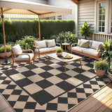 Garvee 10' x 13' Easy Jute Indoor Outdoor Area Rug, Washable Non-Slip Low-Pile Checkerboard Rug for Living Room, Bedroom & Patio, Black & Natural - Black & Natural