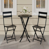 Garvee 3-Piece Folding Patio Bistro Set - Round Table & 2 Chairs, Weather-Resistant, Space-Saving, Premium Frame Outdoor Furniture, Black - Black