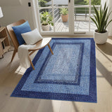 Garvee Printed Rug Braided Pattern Washable 3x5 Navy Non Slip Kitchen Entryway Rug Soft Low Pile Stain Resistant - Navy Blue