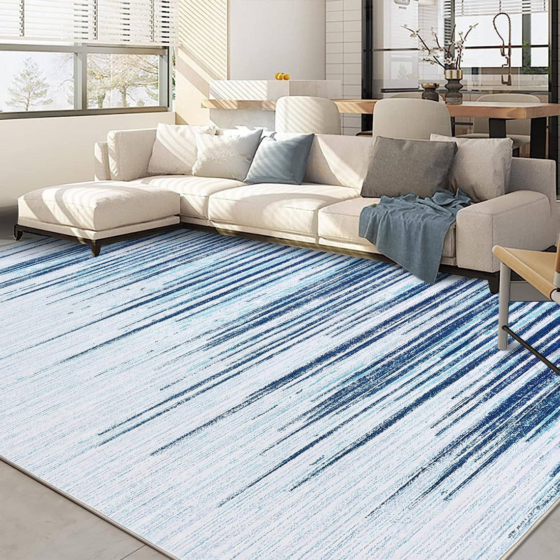 Garvee Washable Modern Geometric Rug 8x10 - Non-Slip, Stain Resistant - Polyester Material - Soft, Durable - Living Room, Bedroom, Dining Room
