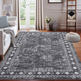 Garvee Bordered Grey 10x13 Area Rugs, Extra Large Area Rug for Living Room, Modern Bordered Machine Washable Rug Stain Resistant Non-Slip Accent Rug Carpet Minimalist Border Floor Cover for Home Decor - Gray