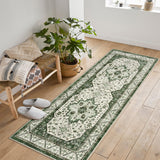 Garvee Short Pile Area Rugs Vintage Large Non Slip Carpet for Living Room Bedroom Dining Room Kitchen 2x6ft - Green