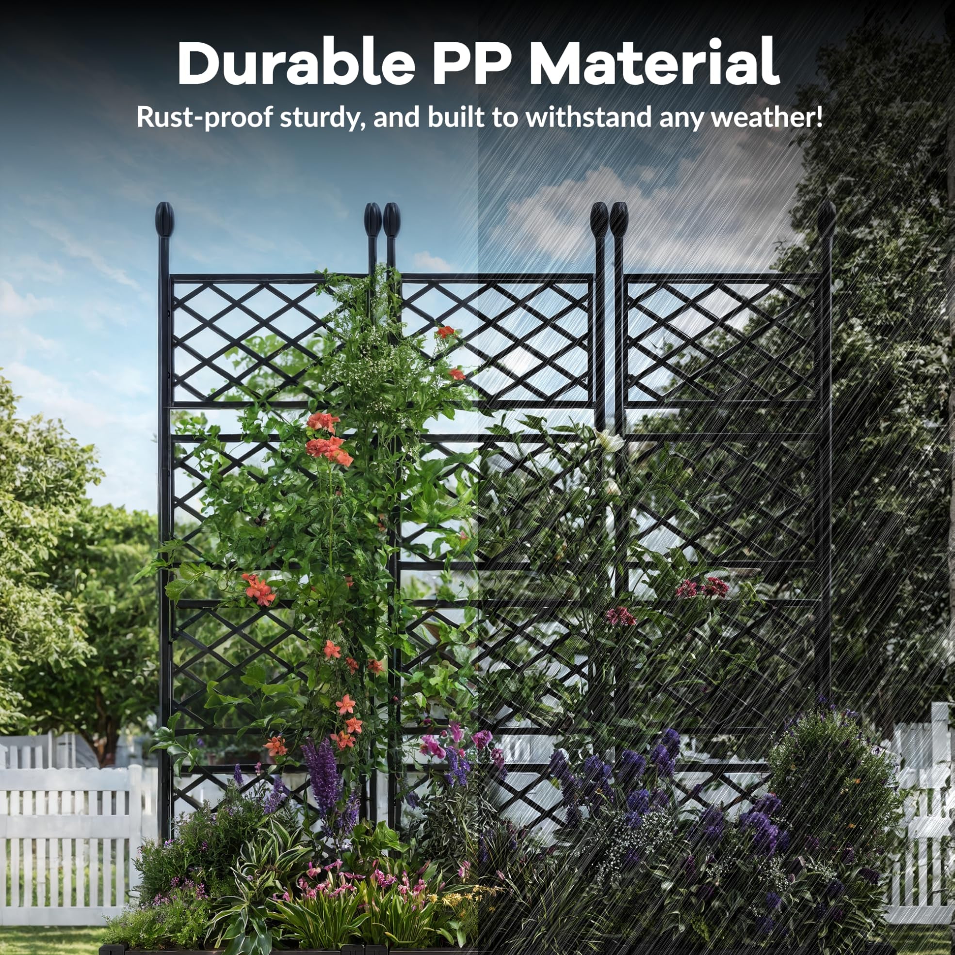 encanto plastic planter box with trellis Garvee Planter Box with Trellis 3pcs 16x16in 35x16in Screens for Patio Balcony Gardening