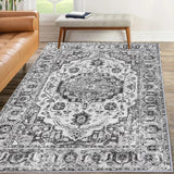 Garvee Large 9x12 Vintage Washable Rug, Oriental Distressed, Polyester, Non-Slip, Low Pile, Living Room, Bedroom, Grey - Gray