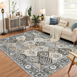 Garvee Moroccan Trellis Area Rug 3x5 Washable Vintage Floral Print Rugs, Boho Non Slip Indoor Carpet for Entryway Living Room Kitchen Bedroom Laundry Room, Grey Brown - Gray Brown