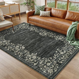 Garvee Washable Rugs 5x7 Rug Non Slip Large Bedroom Retro Farmhouse Black Soft Low Pile Stain Resistant - Black