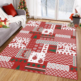 Garvee Christmas Area Rug 4x6 Christmas Patchwork Pattern Floor Cover Machine Washable Indoor Carpet Rug Decorative Non Slip Accent Rug for Kitchen Bathroom Living Room Bedroom - Red