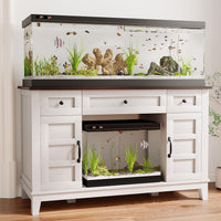 Garvee Farmhouse Aquarium Stand for 55-75 Gallon Tanks – Heavy Duty 1400LBS Cabinet with Double Doors, Drawers, Adjustable Storage, Built-in Power Outlet, Brownish White