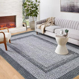 Garvee Bordered Grey 4x6 Area Washable Rugs, Non-Slip Low Pile Polyester Traditional Braided Print for Living Room, Bedroom, Office - Gray
