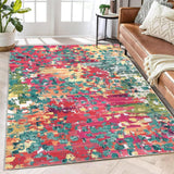 Garvee Large Area Rug 9x12 Boho Chic Abstract Watercolor Design Rug Washable Rug Low Pile Thin Rug Non Slip Soft Rug Contemporary Accent Carpet for Dining Room, Pink/Multi - Colorful