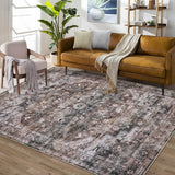 Garvee 10x13 Area Rugs Brown Vintage Retro Non Slip Low Pile Faux Wool Carpet for Living Room Bedroom Dining Room Kids Room - Brown