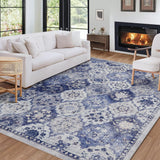 Garvee Area Rug 5x7,Rugs for Living Room & Bedroom,Bohemian Washable Rug with TPR Gripper,Recycled Polyester Low-Pile Pet & Kid Safe(Blue Gray) - Blue Gray