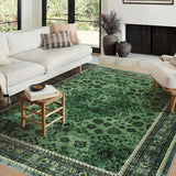 Garvee Washable Area Rug Vintage Foldable Thin Soft Low-Pile Non-Slip Stain Resistant Carpet Indoor Outdoor Green 5x7ft - Green
