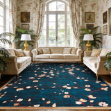 Garvee 9x12 Area Rug Vintage Floral Washable Non Slip Low Pile Carpet Blue for Living Room Bedroom Dining Room - Blue