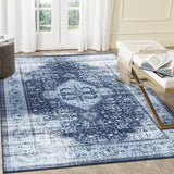 Garvee Washable Rug 8x10 Ultra-Thin Area Rug Vintage Rug with Non Slip Backing Stain Resistant Rugs for Living Room Bedroom Low Pile Distressed Rug, Navy - Blue