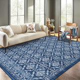 Garvee Large Area Rug 10x13 Washable Modern Floral Non Slip Indoor Living Room Blue - Blue