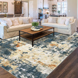 Garvee Washable Area Rugs 9x12 Large Thin Modern Abstract Rug, Soft Low Pile Printed Indoor Carpet with Non-Slip Backing, Stain Resistant Contemporary Carpet for Living Room, Bedroom - Blue & Yellow