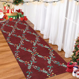 Garvee 2x6 Runner Rug Modern Christmas Wreath Plaid Indoor Floor Cover Red, Lightweight Foldable, Non-Shedding, Low Pile, Soft Bedroom Carpet - Red