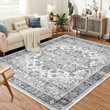 Garvee 10x13 Washable Area Rug Ultra-Thin Vintage Printed Carpet for Living Room Bedroom Dining Room Light Grey - Gray