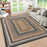 Garvee Bordered Sand/Bronze 3x5 Modern Rug for Entryway Braided Area Rug Machine Washable Living Room Rug Non Slip Small Dining Room Throw Carpet Stain Resistant Farmhouse Rustic Mat for Bedroom Kitchen - Sand/Bronze