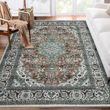 Garvee Oriental Green 6x9 Rug for Living Room Washable Rugs Boho Rug for Bedroom Vintage Rug Soft Rug Non Slip Carpet Tribal Medallion Throw Rugs Stain Resistant Office Rug Classroom Rug - Green
