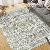 Garvee Washable Area Rugs 8x10 Oriental Rugs Washable Rug Ultra-Soft Low Pile Non Slip Rugs for Living Room Bedroom Dining Room Floral Carpet for Home Decor Area Rug 8'x10' - Beige/Multi