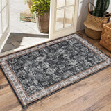 Garvee Area Rug - 9 * 12ft Washable Rug, Black Vintage Rug, Traditional Floor Cover, Foldable Thin Retro Accent Rug, Indoor Distressed Non Slip Carpet - Black